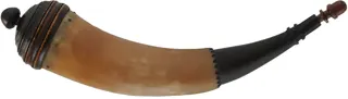 Powder Horn,
12-1/2", turned maple base,
engrailed, paneled neck